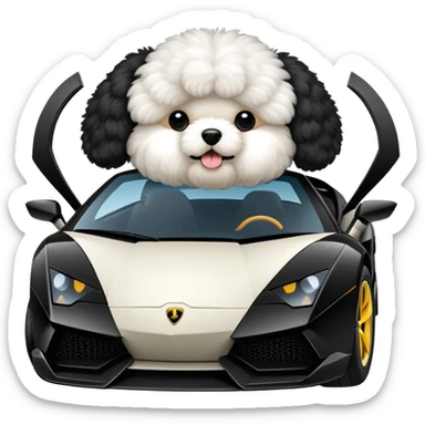 a black bichon in a lamborghini sticker