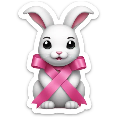 A cute but angry pink ribbon rabbit sticker