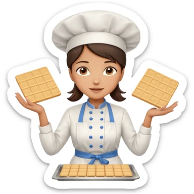 A brunette woman chef making big Square wafers  sticker