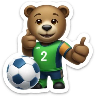 Bear playing as a soccer goalkeeper with a thumbs up  sticker