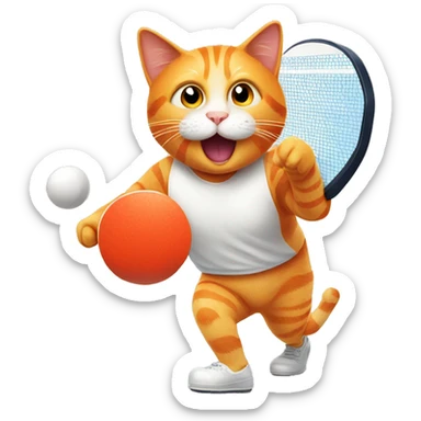 orange cat playing table tennis sticker