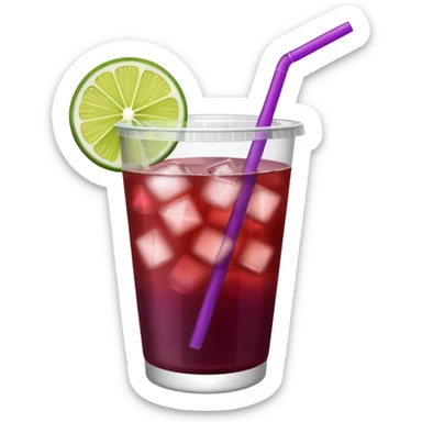 maroon purple cocktail with a lime wedge in the drink in a plastic cup with lid and straw - no lime on edge

 sticker