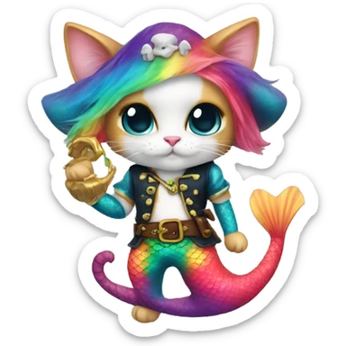 Rainbow mermaid kitty cat pirate sticker