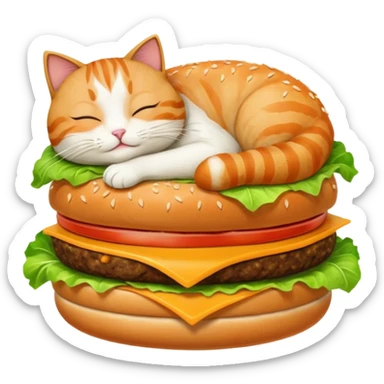 cat sleeping on the burger sticker