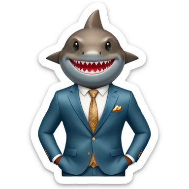 "Stylish Success" - a shark in a Louis Vuitton suit against the backdrop of a luxurious city. sticker