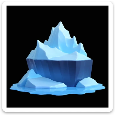 Apple Memoji style: elegant 3D iceberg, no facial features, rounded stylized shape, glossy icy surface, white and pale blue, floating in calm ocean, soft ambient lighting, minimal, Pixar-level rendering, studio background, soft shadows sticker