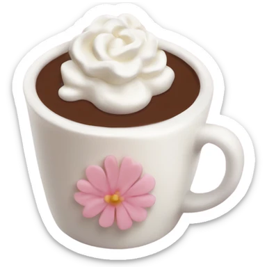 Hot chocolate with pale pink flower and whipped cream sticker