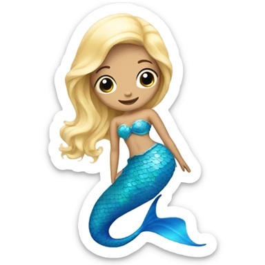 blonde mermaid with blue tail sticker