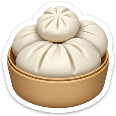 Tianjin Goubuli steamed buns with pinched top, simplified emoji style with bold outlines and bright colors, cartoon style Chinese baozi sticker
