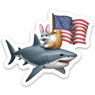 a shark with a rabbit riding on top of him with an American flag sticker