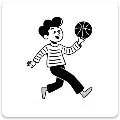 boy dribbling a basketball, hand drawn doodle style sticker