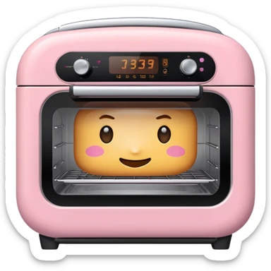 Cute emoji-style Ninja Combi countertop oven, pastel pink appliance, rounded edges, soft highlights, simple shadows, modern kitchen gadget aesthetic, kawaii but realistic, centered, white background sticker