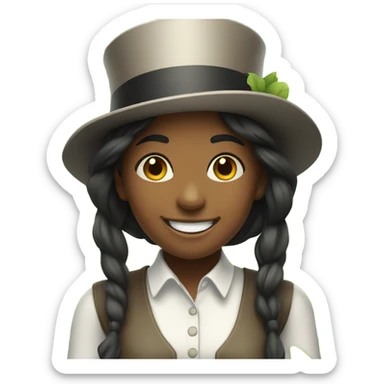 smiling girl in nature wearing a top hat sticker