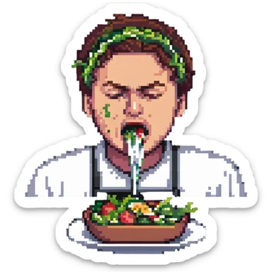 Man spitting out salad, disgusted face sticker