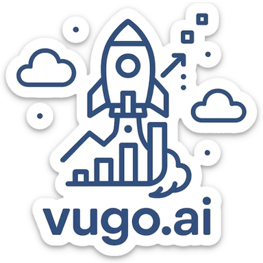 logo for vugo.ai, abstract symbol, digital, innovative, blue and white, startup feel sticker