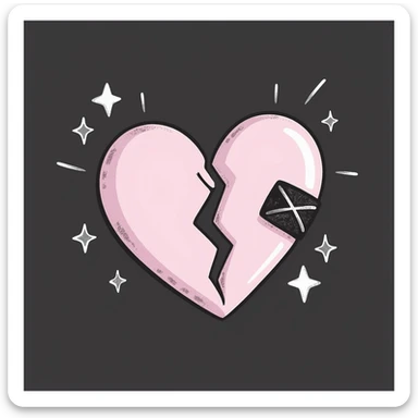 broken heart emoji with jagged split and bandage over the crack, chalk style, soft lilac color palette, rough doodle-like texture as if drawn with pastel chalk on a dark surface, surrounded by subtle sparkles, aesthetic and emotional Telegram channel sticker