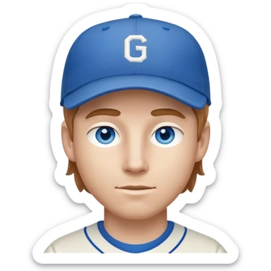 white guy with light brown hair blue eyes with baseball cap on sticker