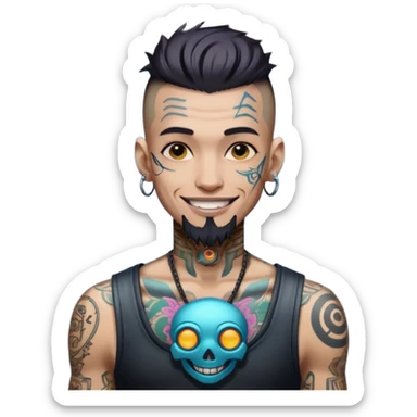 Cyberpunk tattoed man, skinny, eastern features, positive expression sticker