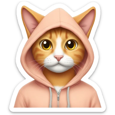 peach cat wearing hoodie sticker