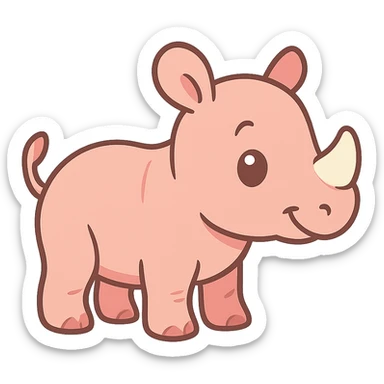 flat toon light pink baby rhino sticker
