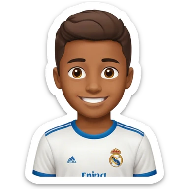 Niño con camiseta de real Madrid muy alegre sticker