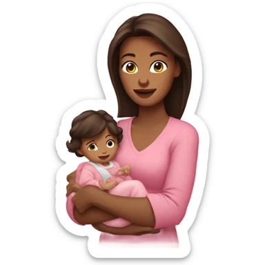 Brunette mother holding baby girl sticker