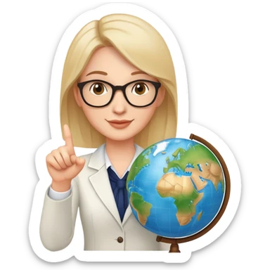 English teacher pointing to a globe, friendly expression sticker