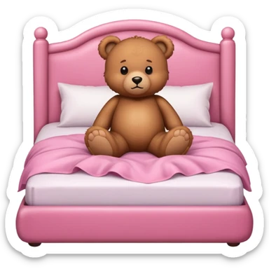 Cute Brown Teddy bear in pink bed sticker
