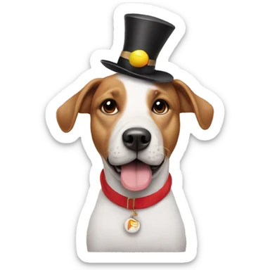 Dog wearing a funny hat balancing on a ball sticker