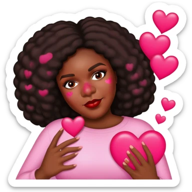 Beautiful black woman and big lover with pink and red hearts sticker
