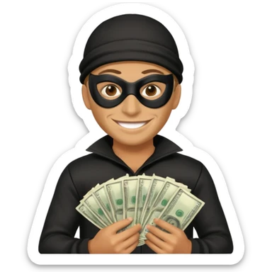 Robber emoji holding a 💰 wearing a mask that is made of robber dress sticker