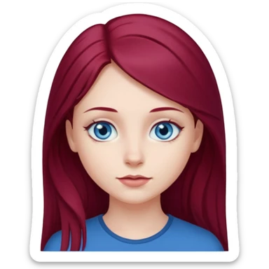 girl with long, dark, burgundy red hair and blue eyes sticker