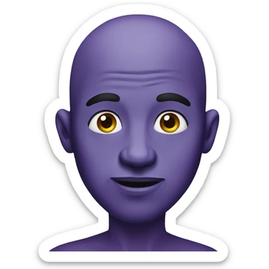 Man with purple skin. Who is bald putting his finger on his lips sticker