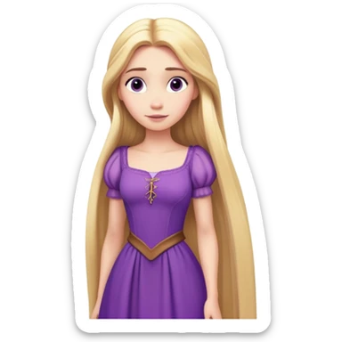 Rapunzel from hips up, purple dress, very long blonde hair, minimal style but clearly recognizable sticker
