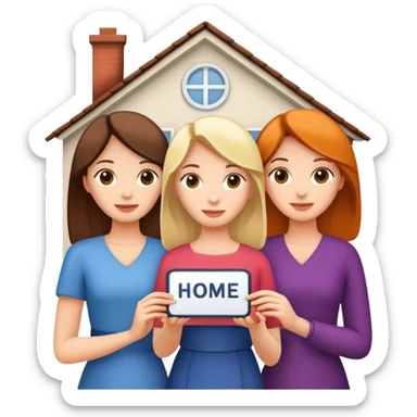 3 white women holding a home title sticker