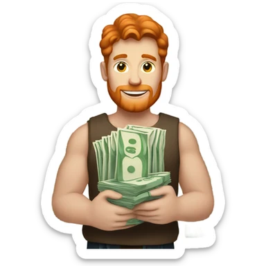 Red haired man with money  sticker