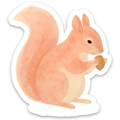 red squirrel with detailed fur, gnawing a nut, watercolor style, no background sticker