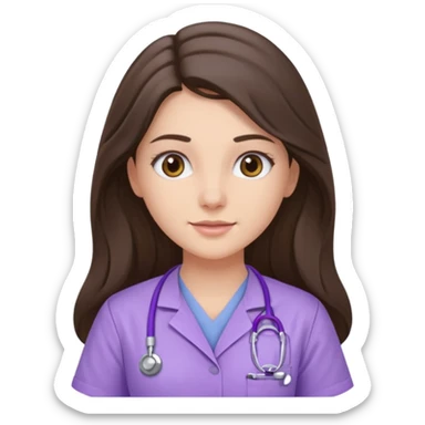 pretty brunette nurse with long hair in lilac scrubs sticker