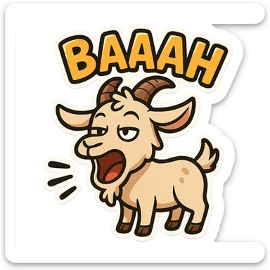 cartoon sticker style goat with mouth open, 'baaah' text in bold, fun and lively look sticker