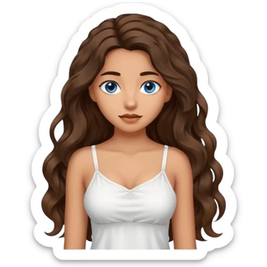 Girl with olive skin, blue eyes, brown dark insanely wavy long hair, white camisole  sticker