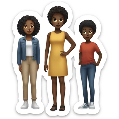 One black girl standing front and center with 2 other black girls behind her and a black boy sticker