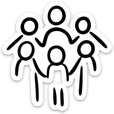 A small group of people standing together, simple icon style sticker