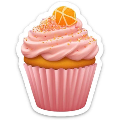 realistic cupcake with lots of light pink frosting and light orange cupcake wrapper and orange and peach colored sprinkles and orange sugar sprinkles… no fruit on top of cupcake sticker