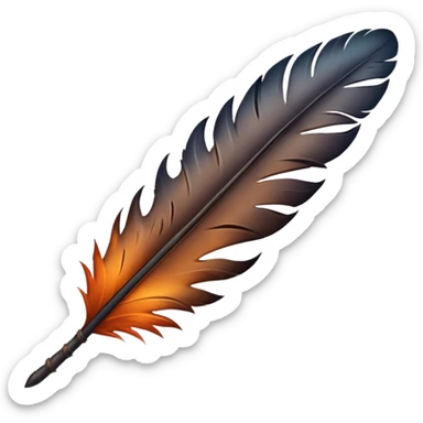 iOS emoji, dark fantasy feather, burned edges, ember glow, soft shadow, minimal sticker