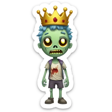 a cartoon zombie with a crown on its head,full body sticker