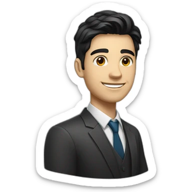 A smiling bank employee A young man at the age of 22 ,small white skin, medium black hair with simple red streaks  sticker