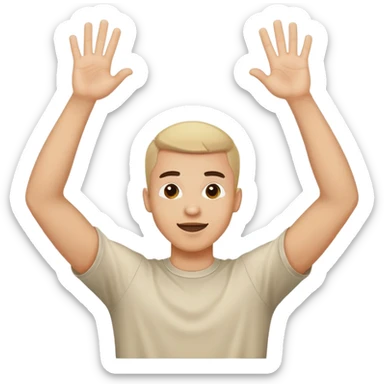 Guy celebrating with two hands up with a shirt on saying “woooo” sticker