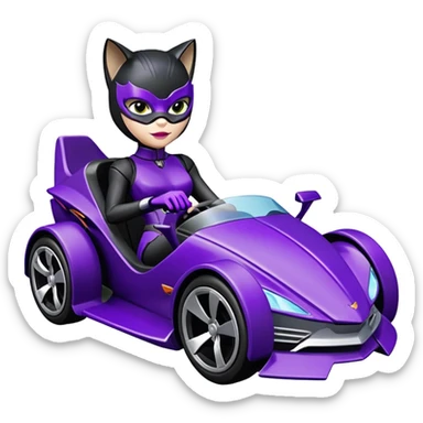 Hot wheels comical Cat Woman’s stealth burglar sporty futuristic pursuit mobile two seater car (reclined seating position) sticker