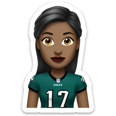  White skin female dark hair red lips wearing Philadelphia Eagles jersey sticker