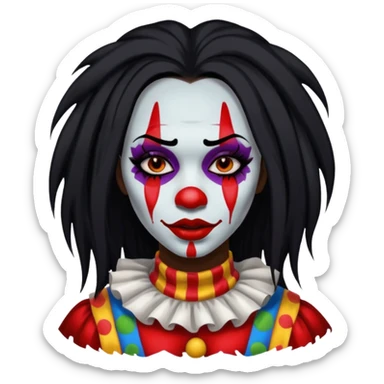 palhacinha sangrenta assassina pele negra de cabelo preto liso e longo  sticker